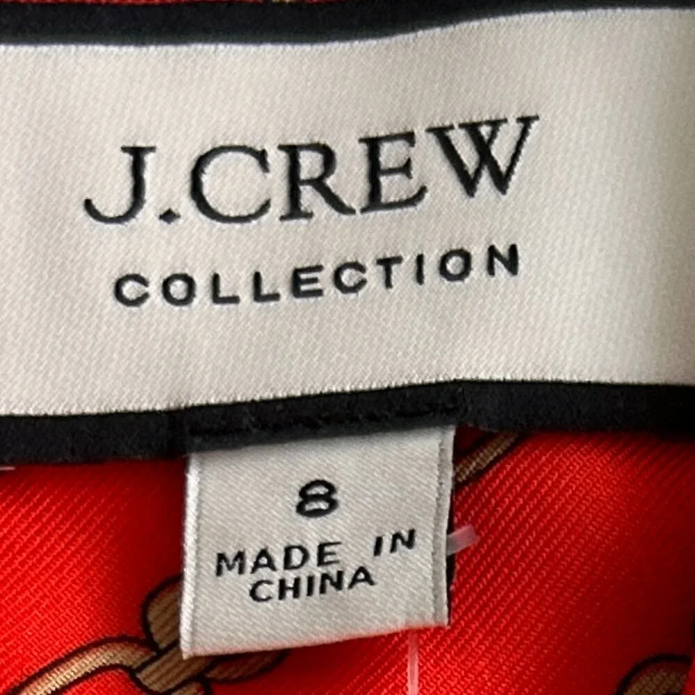 J Crew Collection Red Gold Silk Blouse/Top Gold Chain Link Print NWT size 8 - Picture 4 of 9